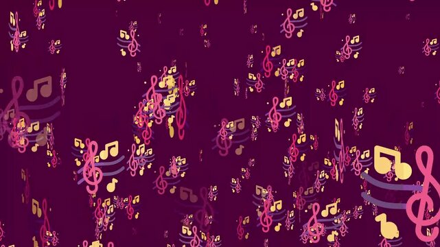 Falling music icon animation with falling effect from top to bottom . 4K animated video perfect for music overlays...
