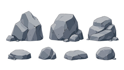 Cartoon gray rock and boulder set isolated on white © icon_art