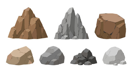 Cartoon rock and stone set with mountain cliffs and boulders © icon_art
