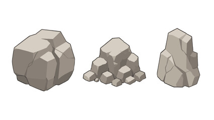 Cartoon stone and rock set with cracked boulders and rubble © icon_art
