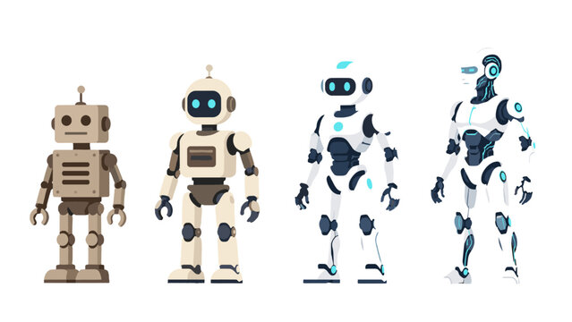 Cartoon robot evolution from simple machine to advanced cyborg