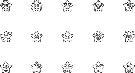 Fototapeta premium Kawaii star mascot characters and cute emotion outline vector set