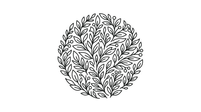 Black and white leafy circular design.