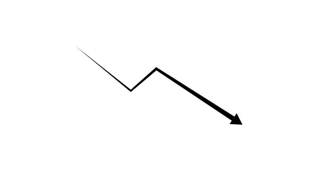 Animated Volatile Stock Market Trend Decreasing Line Chart Arrow on Isolated White Background
