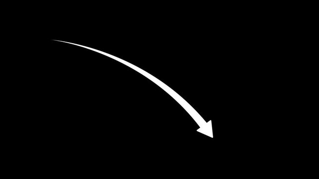 Animated Curved Downward Arrow Pointer Design Element on Isolated Black Background,Vector Sign Isolated on Black Canvas Loop