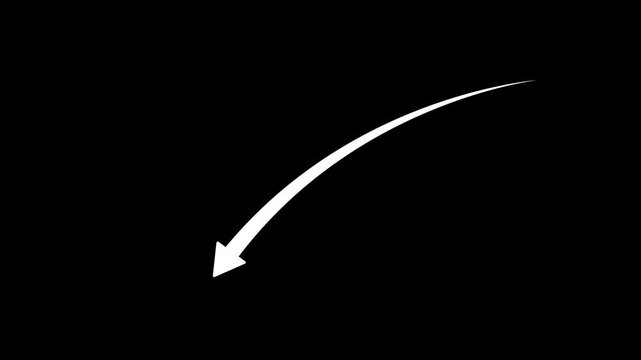 Animated Curved Downward Arrow Pointer Design Element on Isolated Black Background,Vector Sign Isolated on Black Canvas Loop