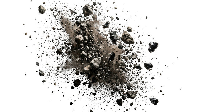 Explosion of dirt and rocks isolated on transparent background