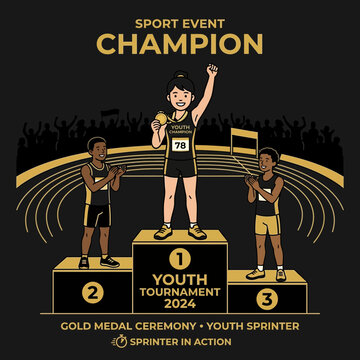 Youth Track Champion Celebrated On Podium Receiving Gold Medal