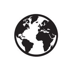 Obraz premium Black globe icon, world map silhouette, earth symbol, vector illustration
