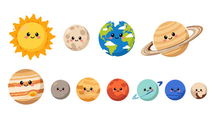 Cute cartoon solar system planet stickers set on white background © Andrei