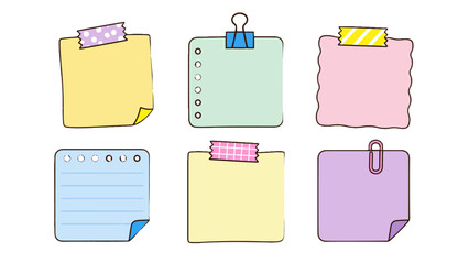 Naklejka premium Cute pastel sticky notes and memo paper set illustration