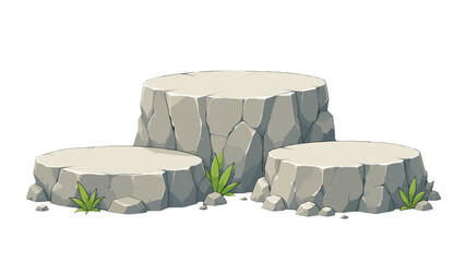 Cartoon stone podium platforms with rocks and small plants © Andrei