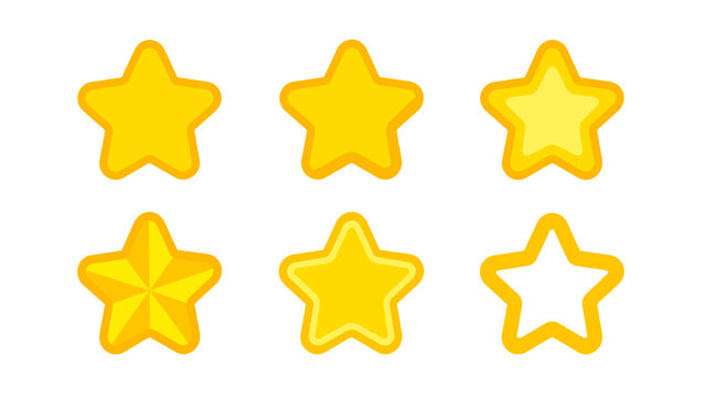 Glossy yellow star icon set for rating and interface design