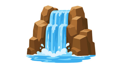 Cartoon waterfall cascading over rocky cliff isolated on white © Andrei
