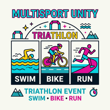 Vibrant Multisport Triathlon Concept Graphic For Active Lifestyles And Event Promotion