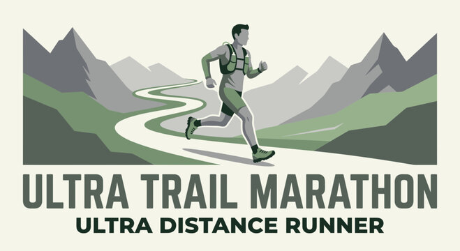 Ultra Trail Marathon Runner Against Scenic Mountain Background