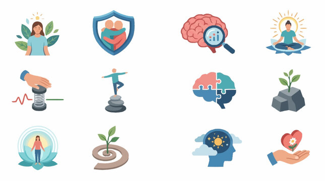 Colorful flat design icons representing various concepts and ideas.