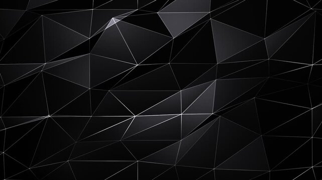 Abstract low poly geometric surface with triangle mesh structure in dark black and white aesthetic style.