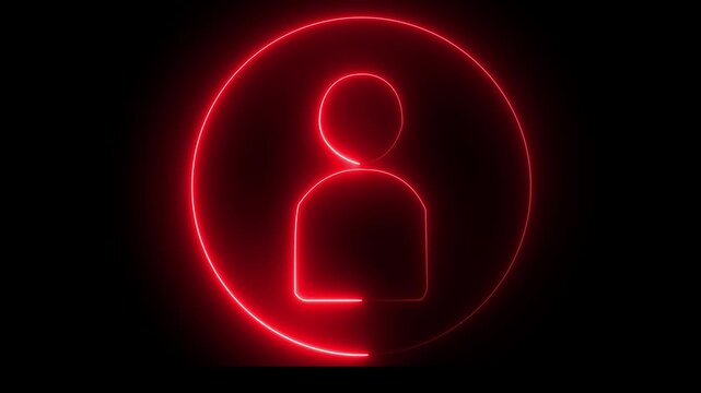 Glowing neon person sign, outline round avatar pictogram in vivid color. neon icon of user in flat style, person icon, user icon illustration. User profile 4k video.