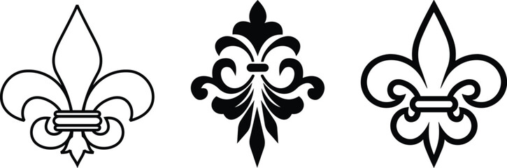 symbolic image Fluer de lis set, horizontal banner monochrome fleur de lis lily, antique monarchy symbols on transparent background, vintage decorative design elements coat of arms graphic design © MR Vector Store