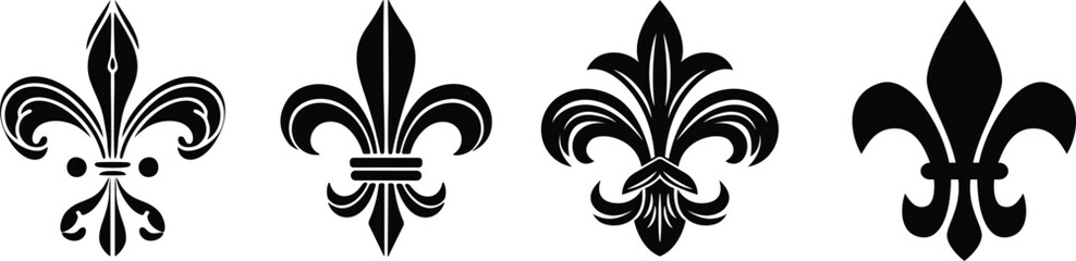 symbolic image Fluer de lis set, horizontal banner monochrome fleur de lis lily, antique monarchy symbols on transparent background, vintage decorative design elements coat of arms graphic design © MR Vector Store