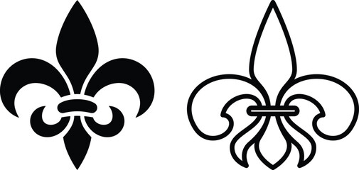 symbolic image Fluer de lis set, horizontal banner monochrome fleur de lis lily, antique monarchy symbols on transparent background, vintage decorative design elements coat of arms graphic design © MR Vector Store