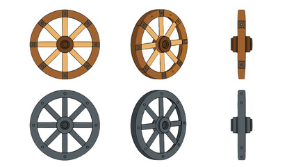 Cart wheel set with wooden and metal wagon wheel views © Andrei