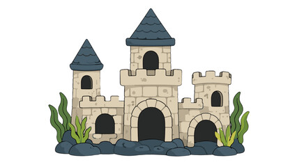 Cartoon stone castle aquarium decoration isolated on white © Andrei