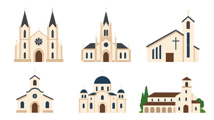 Collection of church building vector icons on white background © Andrei