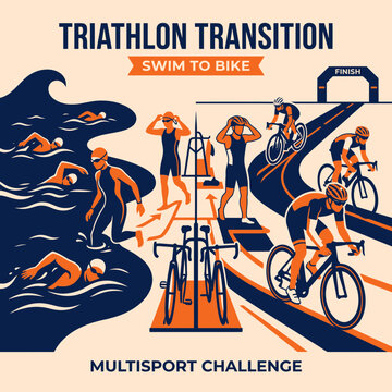 Triathlon Transition Swim To Bike Multisport Challenge Illustration