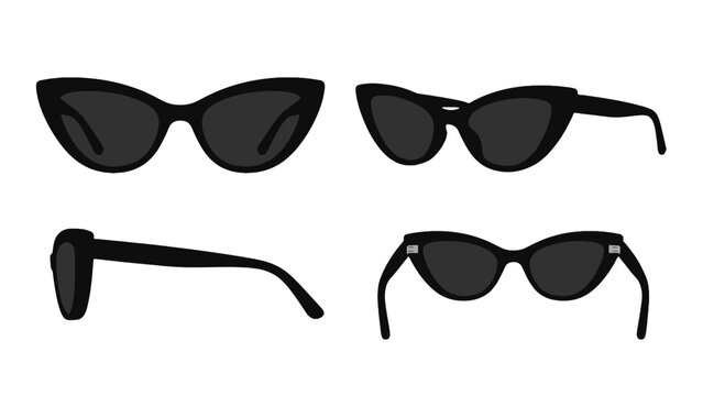 Black cat eye sunglasses set in multiple vector views