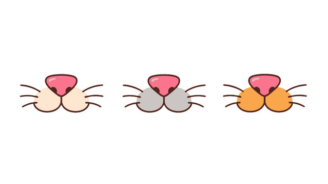 Cartoon cat nose and whiskers set in three color variations