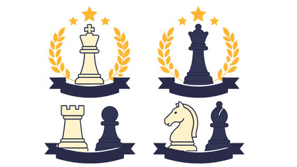 Chess emblem set with pieces, laurel wreaths, stars, and ribbons © Andrei