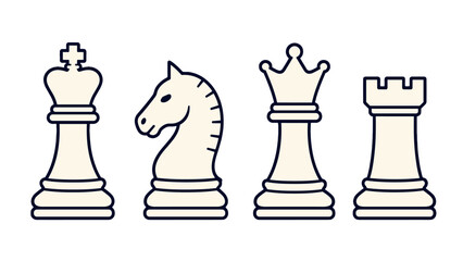 Outlined chess piece icons with king knight queen and rook © Andrei