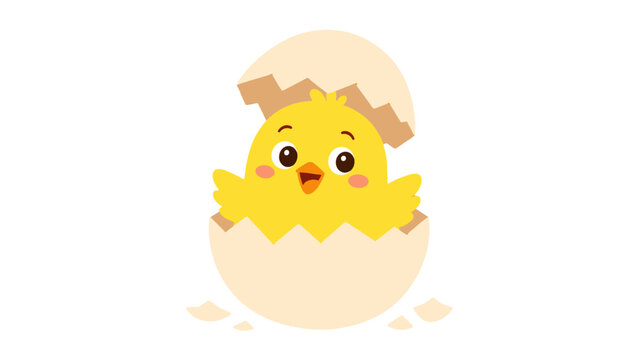 Cute yellow chick hatching from a cracked eggshell vector