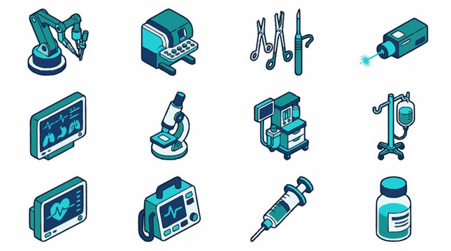 Flat Design Medical and Scientific Equipment Icons Set.