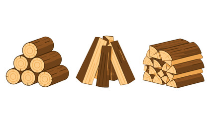 Cartoon firewood stacks and upright logs vector set © Andrei