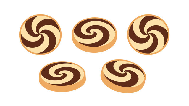Chocolate pinwheel cookies set in flat vector style