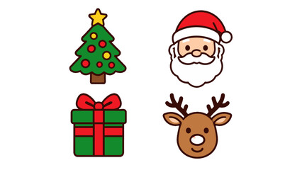 Christmas line icon set with tree Santa gift and reindeer © Andrei