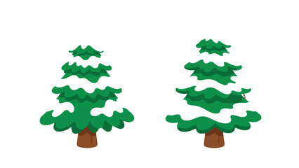Fototapeta premium Cartoon snow covered fir trees isolated on white background