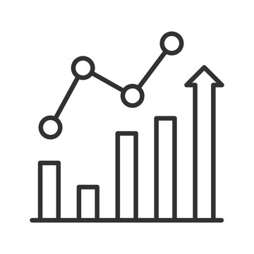 Business growth and data analysis icon in line design. Statistics, financial, report, progress, market, chart, graph, trend on white background vector. Business growth editable stroke icon.