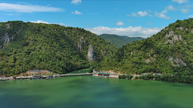 Statue of ancient dacian king Decebal on Danube river