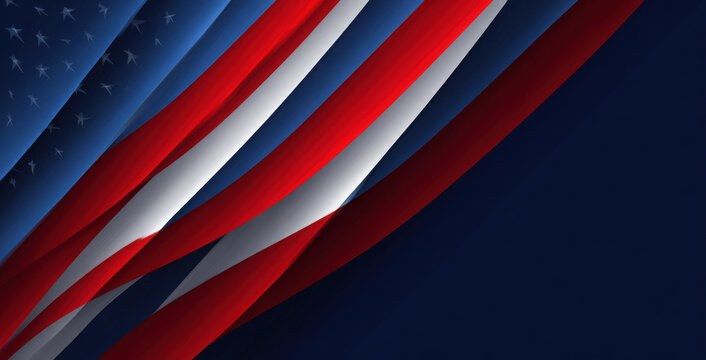 Abstract background, featuring wavy stripes, in red, white, and blue, with, a subtle hint, of stars on, the left, evoking, a patriotic flag aesthetic