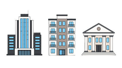 Obraz premium Set of city building icons with office apartment and bank