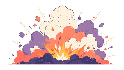 Colorful cartoon explosion with smoke clouds on white © Artstock