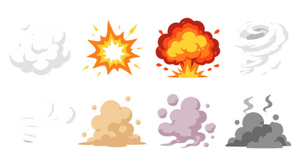 Cartoon smoke clouds, explosion bursts, and wind swirl set © Artstock