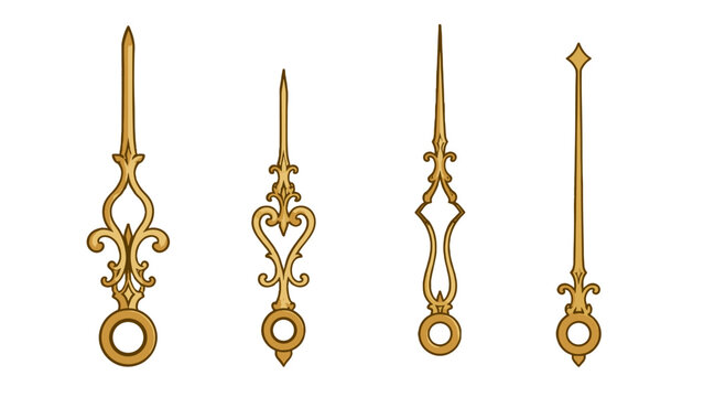 Ornate golden clock hands isolated on white background