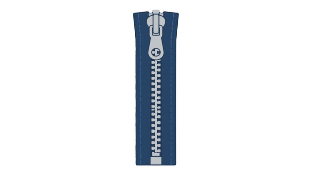 Closed plastic zipper with pull tab on blue fabric tape
