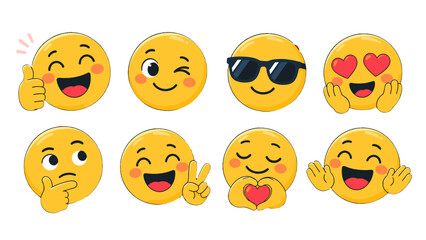Fototapeta premium Collection of yellow emoticon faces with varied expressions