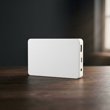 Modern Minimalist White External Hard Drive Device.
